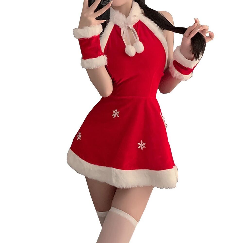 5656 Santa Claus Dresses Christmas Snowflake Velvet Dress with Plush Trim